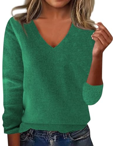 uxxnjfg 2025 Jersey Mujer Mode Camisetas Manga Larga Elegante Basicas Sueter Cuello V Termica Punto Blusa Camiseta Otoño Casual