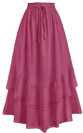 HUSKARY Women A Line Skirt 2025 Ruffle Tiered High Waisted Lace Trim Midi Maxi Skirts for Spring Summer Mauve XX-Large