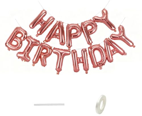 Diffaxy Palloncino a forma di compleanno in oro rosa, 16 pollici, Happy Birthday, palloncino con nastro per ragazzi, ragazze e adulti, decorazioni di compleanno e feste