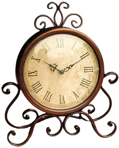 TEHAUX Tischuhr Vintage Retro Lautlose Schreibtischuhr Ohne Ticken Europäischer Stil Desktop-Dekoration Für Wohnzimmer Schlafzimmer Büro Und Küche 28.00 X 24.00 X 5.00 cm