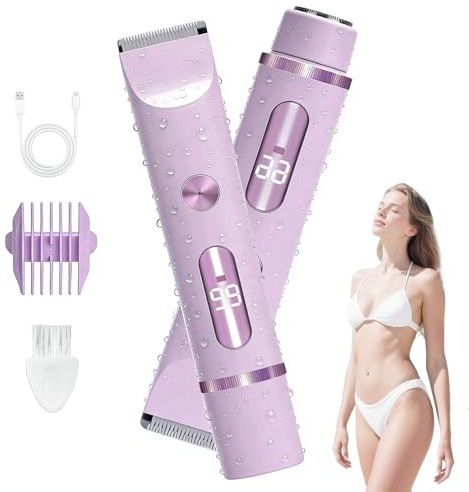Midslinee Afeitadora Eléctrica 2 en 1 para Muje, Cortapelos Corporal para Mujer Recortadora para Zona Bikini Afeitado de Piernas Impermeable Pantalla LCD Seco/Mojado (Violeta)
