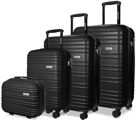 Luggage Depot 4 Pieces Suitcase Set, 14 & 20 Cabin Suitcases & 24 & 28 Lightweight Large Suitcases, ABS Hardshell with TSA Combination Lock & 360°Wheels, Complete Travel Solution in Black
