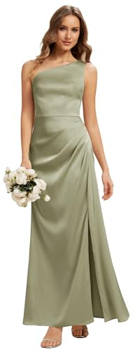 Ever-Pretty Abiti da Damigella Collo Asimmetrico Senzamaniche Satin Maxi Linea Dritta Verde Salvia 42