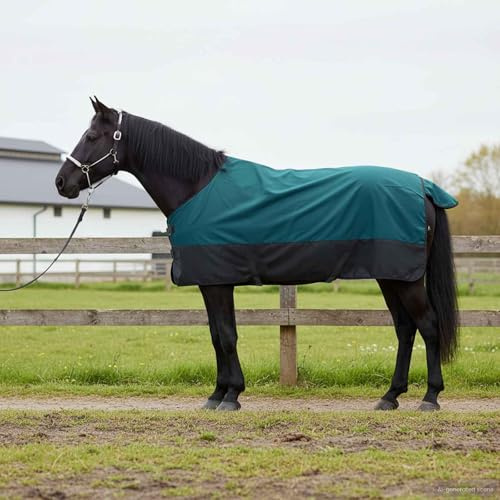 Mokuyary Coperta equina verde scuro e nero 95 cm poliestere coperta per cavalli, cavallo, esterno e stalla -D