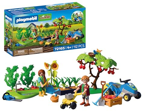 PLAYMOBIL | Country | Huerto idílico | Set de jardín con cortacésped Tractor, Verduras cosechables y numerosos Accesorios | para niños a Partir de 4 años | 72165