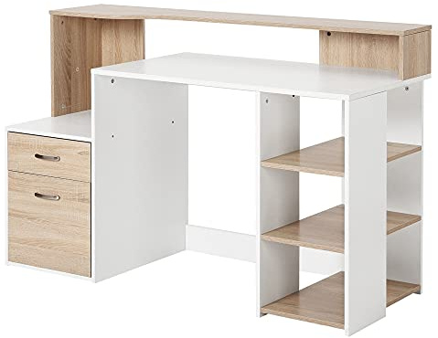 HOMCOM – Moderna Scrivania per Computer con Ripiani in Legno MDF 137 x 55 x 92cm