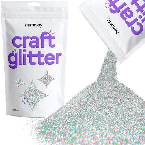 Hemway Craft Glitter Silver Holographic 100g Ultrafine Glitter | for Crafts, Resin, Cosmetic, Nail, Face, Body, Festival, Tumblers, Art, Candle, Crafting