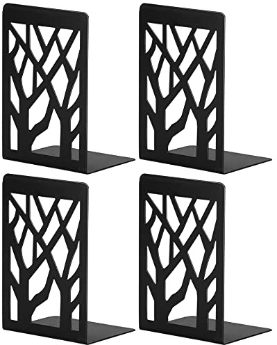 Book Ends, Bookends Heavy Duty, INNÔPLUS Book End Holder for Shelves, Metal Bookend (Black 2 Pair) for Office and School, Decorative Tree Unique Design Book Stopper for Gift, Book Binder and Dividers | Metal Bookend Black 2 Pair for Office School,Decorative Tree Unique Design Book Stopper,Book Binder and Dividers