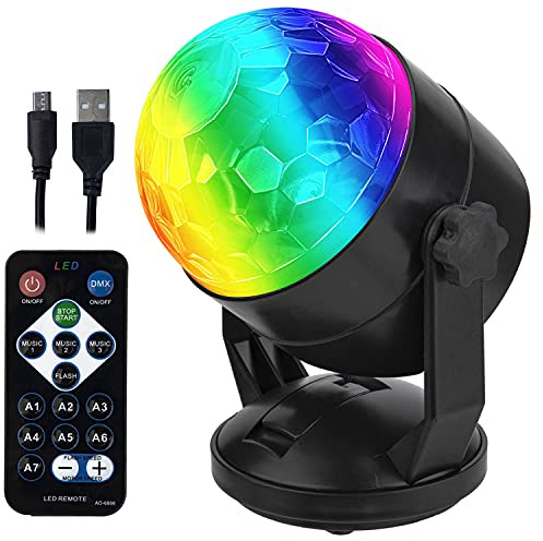 Remote Control Battery Powered Portable Sound Activated Party Lights for Outdoor and Indoor, or USB Plug in, Dj Lighting, RBG Disco Ball, Strobe Lamp Stage Par Light for Car Room Dance Parties