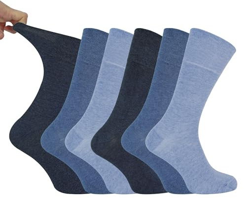 IOMI - 6 paires homme confort chaussettes diabétiques sans elastique en 5 couleurs (46-50 eur, Bleu)