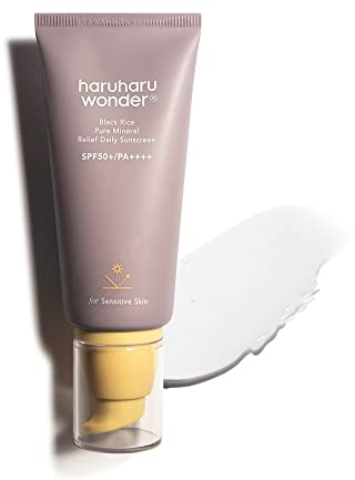 haruharu wonder Black Rice Pure Mineral Relief Daily Sunscreen, Protector solar SPF50+, Mineral, PA++++, Amplio Espectro, UVA/UVB, Ácido Hialurónico, Niacinamida, 50ml