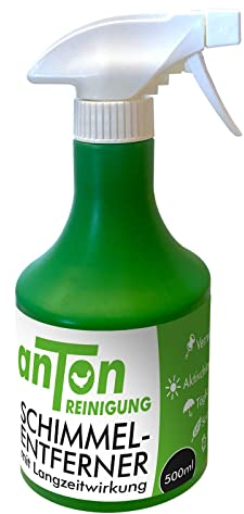 anTon Reinigung Schimmel Vernichter Aktivchlor mit Langzeitwirkung – Hocheffektives Spray zur Schimmelentfernung auf Fliesen, Fugen, Wänden, Decken 0,5 L.