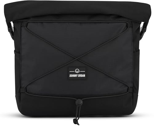 Johnny Urban Messenger Bag Herren Damen Schwarz - Dylan - Rolltop Schultertasche mit abnehmbaren Schultergurt - Zubehör für Travel Outdoor Camping Rucksack - Viele Taschen & Fächer