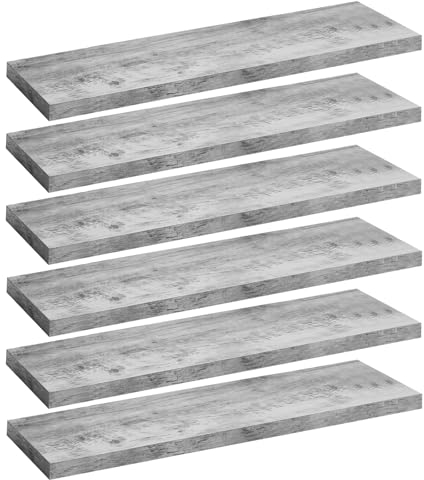 WOLTU Wandregal 6er Set Schweberegal Galeriedisplay, Regal freischwebend,Wanddeko für Wohnzimmer Schlafzimmer Kinderzimmer,aus MDF,Matt Grau Eiche,40x22.9x3.8cm,RG9319grei-6