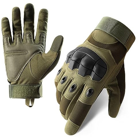 Gants Extérieur Doigt-Plein Gants de Protection, Gants Tactique Militaire à Écran Tactile Plein Doigt pour Homme et Femme, Gants de Tir en Cuir Microfibre, Gants Sports De Plein Air, Vert XL