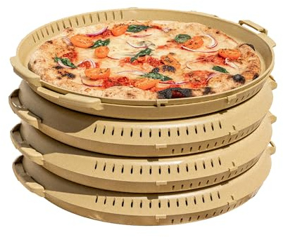 PIZZycle Mehrweg Pizzabox Original | Wiederverwendbare Pizza-Aufbewahrungsbox mit Deckel, stapelbar & nachhaltig - 4er-Set, für Pizza bis 33 cm  (Olive)
