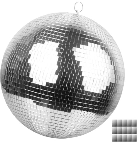 Faeshoo 16inch Large Disco Ball Mirror Ball for Disco Party Decorations, Disco Ball x 1pc, Replacement Mirror x 15pcs