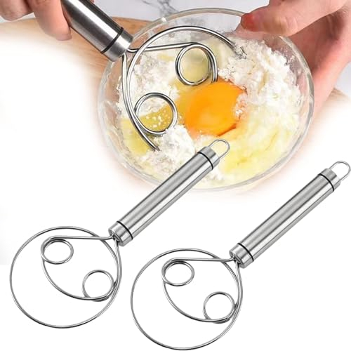 Dänisch Schneebesen Teigbesen Teigmischer Edelstahl Griff Brotmixer Groß Doppellöchern Handmixer zum Kuchen Dessert Brot Gebäck Pizzateig Küche Backen Werkzeuge (2)
