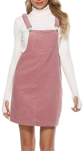 Suncolour Robe Chasuble en Velours côtelé pour Femme Bretelles réglables Mini Robe Chasuble à Bretelles pour Femme