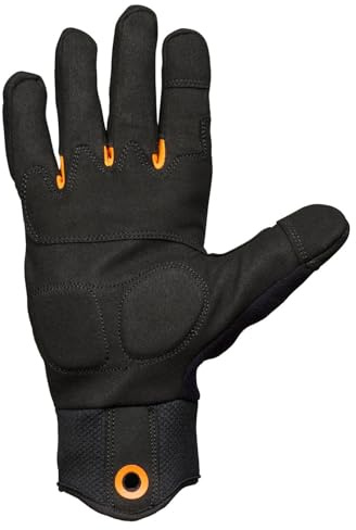 Fiskars Gants pour Haches et Outils, Gants de travail, pouces et doigts compatibles avec écran tactile, cuir synthétique/maille, taille 8, noir/orange, 1071129
