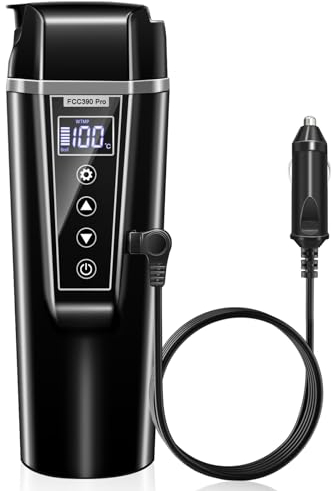 Nardea Bouilloire de Voiture 12v et 24V, Bouilloire de Voyage Voiture Prise Allume Cigare,Température Réglable 30℃ à 95℃, Bouilloire Electrique de Camion avec Arrêt Automatique de Sécurité,450ml