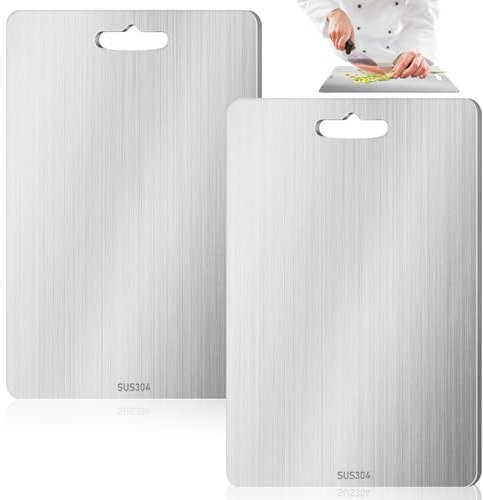 2 taglieri in titanio: tagliere in acciaio inox 34 x 23 cm, in titanio su entrambi i lati, tagliere in titanio per carne, verdure, frutta