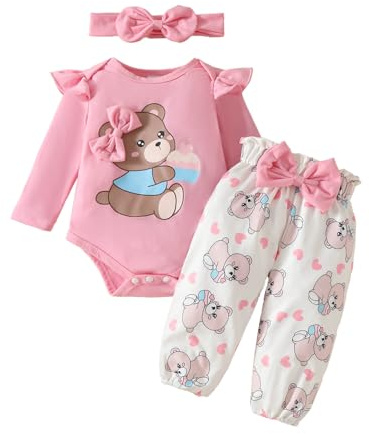 WYTbaby babykläder set baby flicka långärmad body sparkdräkt babykläder set höst vinter volanger toppar elastisk midja långa byxor för nyfödda baby flicka 0–18 månader