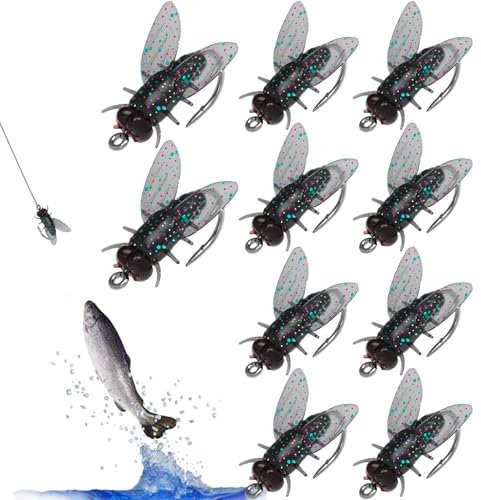Fliegenköder – 10 Stück -Fliegenhaken | Forellen-Angelköder | Fischlockstoff-Angelausrüstung | Locken Sie Insekten-Angelköder | Fliegenfischer-Sortimentsset, Gummiköder-Fliegenhaken Für Anfänger