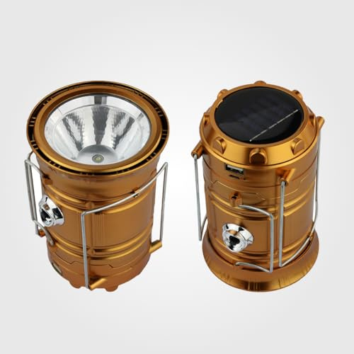 DOMIRA Solar & USB Rechargeable Camping Lantern – LED Camping Light Portable Solar-Powered Lantern Torch for Hiking, Fishing, Power Cuts & Survival Kits (Golden)