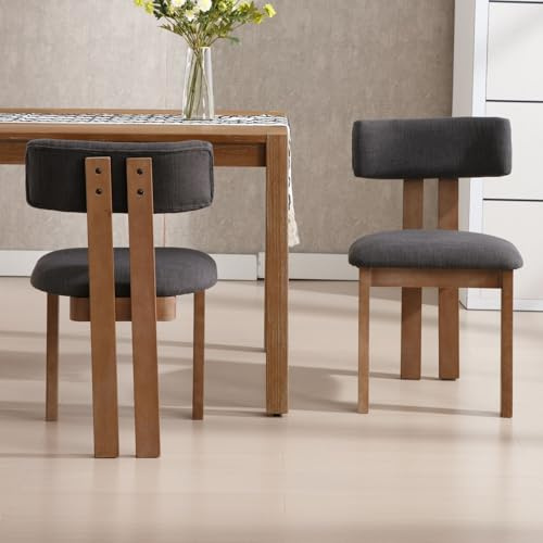 chairus Retro Esszimmerstühle 2er Set mit Rückenlehne, Gepolsterte Küchenstühle mit Massivholzbeinen, Leinen Polsterstuhl für Esszimmer Küche, Holzkohle