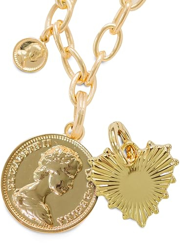 Harper Meyers Gold Medallion Necklace & Sunburst Heart Charm Bundle – Bold Statement Jewelry for Women – Interchangeable Gold Pendant & Heart Charm – Elegant Necklace Gift for Any Occasion