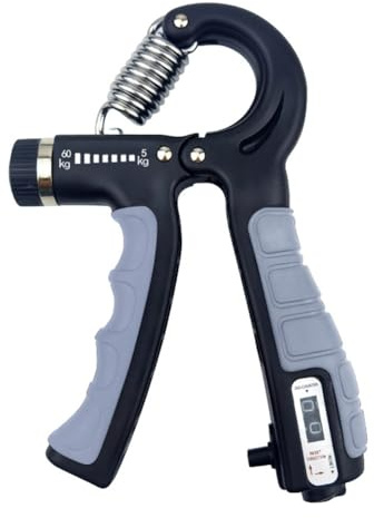 Medidor de Fuerza Digital, Empuñaduras de mano ajustables de 5-60kg, dinamómetro ajustable for fortalecer las manos, se refiere a las empuñaduras de entrenamiento muscular del antebrazo(Black Grey)