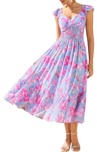 GRACE KARIN Ruffle Sleeves Floral Summer Chiffon Dresses Wedding Guest