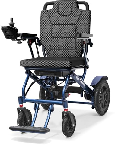 【Versione migliorata】ByteTecpeak D14 Sedia a rotelle elettrica pieghevole per anziani, autonomia di 25 km, motore da 500 W, cuscino di seduta ispessito, adatto per viaggi e standard di imbarcare-Blu