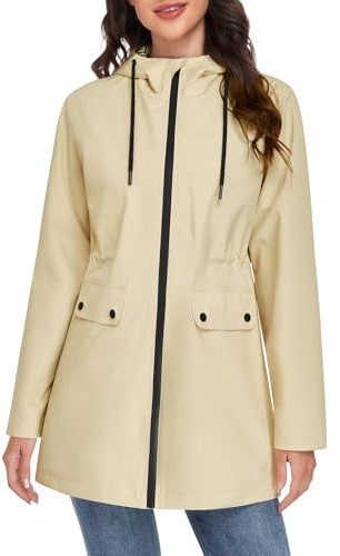 Yuson Girl Manteau Femme mi Saison Long Léger Manteau Parka Coupe Vent Élégante Veste de Printemps avec Capuche Cordon de Serrage Décontracté Blouson pour Printemps Eté et Automne