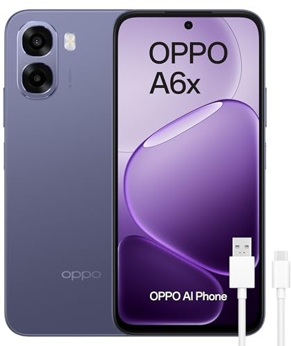 OPPO A6x 4G - Smartphone Libre con IA, 4GB RAM+128GB, Batería 6100 mAh, Pantalla LCD HD+ 120Hz, IP64, Cámara 13MP, Dual SIM, Versión Española - Morado