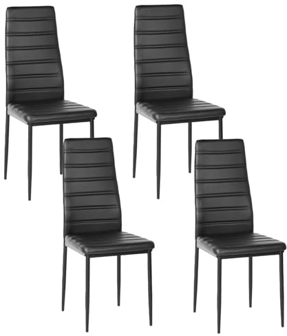 Songvas Juegos de 4 Sillas de Comedor, Silla Cocina, Silla salón, Kunstleder Bezug & hoher Rückenlehne - SGS geprüft -120KG, Stahlgestell, Adecuado para Sala de Estar, Comedor y Oficina(Negro, 4)