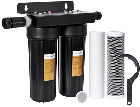RV Dual Water Filter System Two Filters Included Reduces Sediment, Chlorine, Bad Taste and Odors, Suitable for RVs, Boats, Farming & Gardening