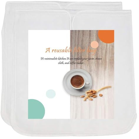 2/3L Nut Milk Bag, 30x30cm Fruit & Vegetable Juice Food Grade Mesh Strainer | BPA-Free 3L Perfect for Nut Milk, Juicing & Cold Brew Coffee Cheesecloth Filter (2-Pack)
