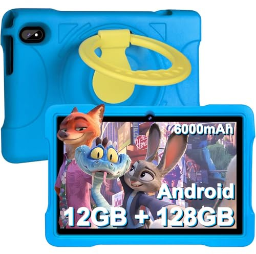 Android Tablet 10 Pulgadas, 12GB RAM + 128GB ROM(512GB TF), Octa-Core 2.0GHz, 6000mAh, Control Parental, 1280 * 800 IPS, 2.4G/5G WiFi, BT 5.0, 5MP+8MP, Tablets con Funda EVA+360° Giratorio - Azul