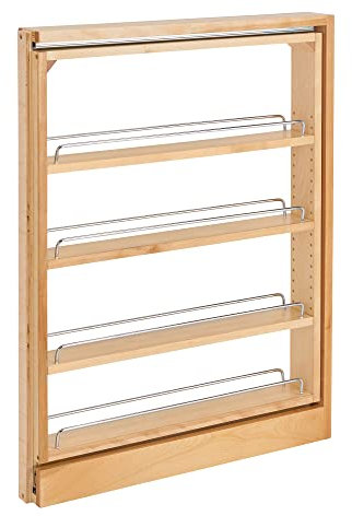 Rev-A-Shelf Pullout Shelf Organizer for Base Kitchen or Bathroom Cabinets, Wood Filler Pantry Storage or Spice Rack, Maple, 3 x 23 x 30, 432-BF-3C
