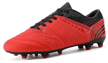 DREAM PAIRS fotbollsskor för män, lätta snörning, atletiska utomhusfotbollsskor, professionell träning, gräsmatta, fotboll, sneakers, Röd/svart, 43 EU