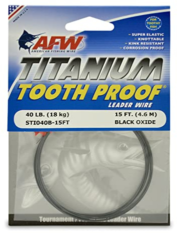AFW Titanium Tooth Proof, Single Strand Leader Wire, 40 lb, 15 ft