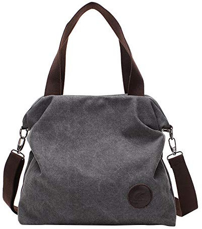 PB-SOAR Damen Canvas Tasche Schultertasche Handtasche Umhängetasche Shopper Beuteltasche 41x36x10cm (B x H x T), 5 Farben auswählbar (Grau)