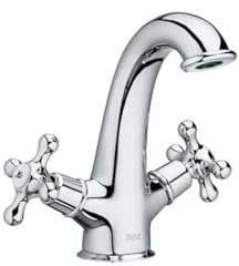 Roca Carmen Grifería para lavabo retro de fácil instalación, grifo bimando vintage con enlaces de alimentación flexibles, mezclador para cuarto de baño con desagüe click-clack, cromado, A5A3A4BC00