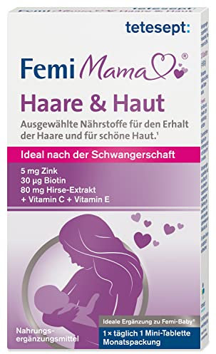 tetesept Femi Mama Haare & Haut – Ausgewählte Nährstoffe für den Erhalt kräftiger Haare & schöner Haut – Ideal nach der Schwangerschaft – 1 x 30 Tabletten