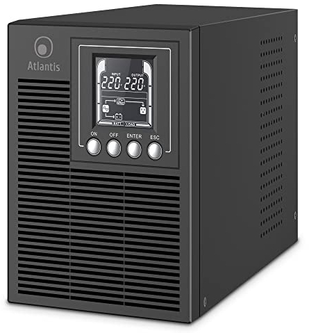 Atlantis A03-OP1002 UPS OnLine Gruppo di Continuità Server Doppia conversione Onda Sinusoidale Pura 1000VA 900W, Tower, display LCD, USB, seriale RS-232, 4 uscite IEC, porta EPO, slot SNMP, 2x12V-9Ah
