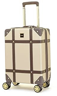 Rock Vintage Small Hard Shell Cabin Suitcase in Gold - Nostalgic Design, Dual 360 Swivel-Wheels, Telescopic Handle, Impact-Resistant Material & TSA Combination Lock - 54 x 35 x 22.5 cm 3.2KG
