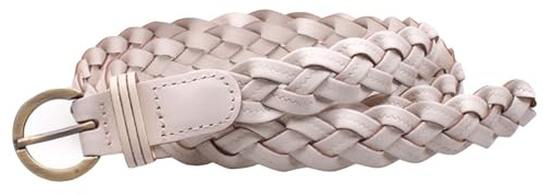 Jalach dam flätat bälte smalt flätat bälte vävt midjebälte tunt läderbälte för jeans klänning 2 cm brett, Vit (total längd 106 cm), En Storlek