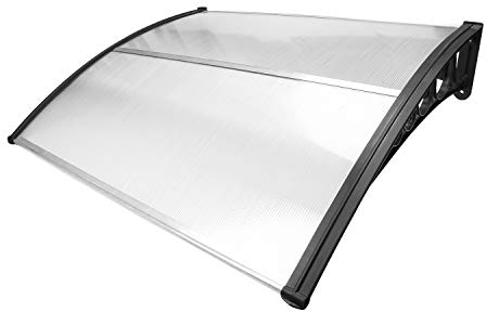Gimisgu Vordach für Haustür 150 x 100 cm Pultbogenvordach Transparent Polycarbonat Pultvordach Überdachung 5 mm, PP Halterung,Türdach für draußen Sonnenschutz Regenschutz